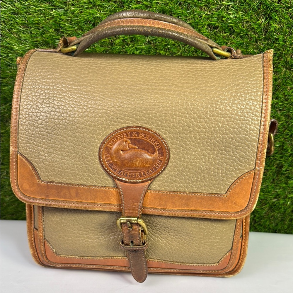 Dooney & Bourke Tan and Brown Messenger Bag with Leather Trim